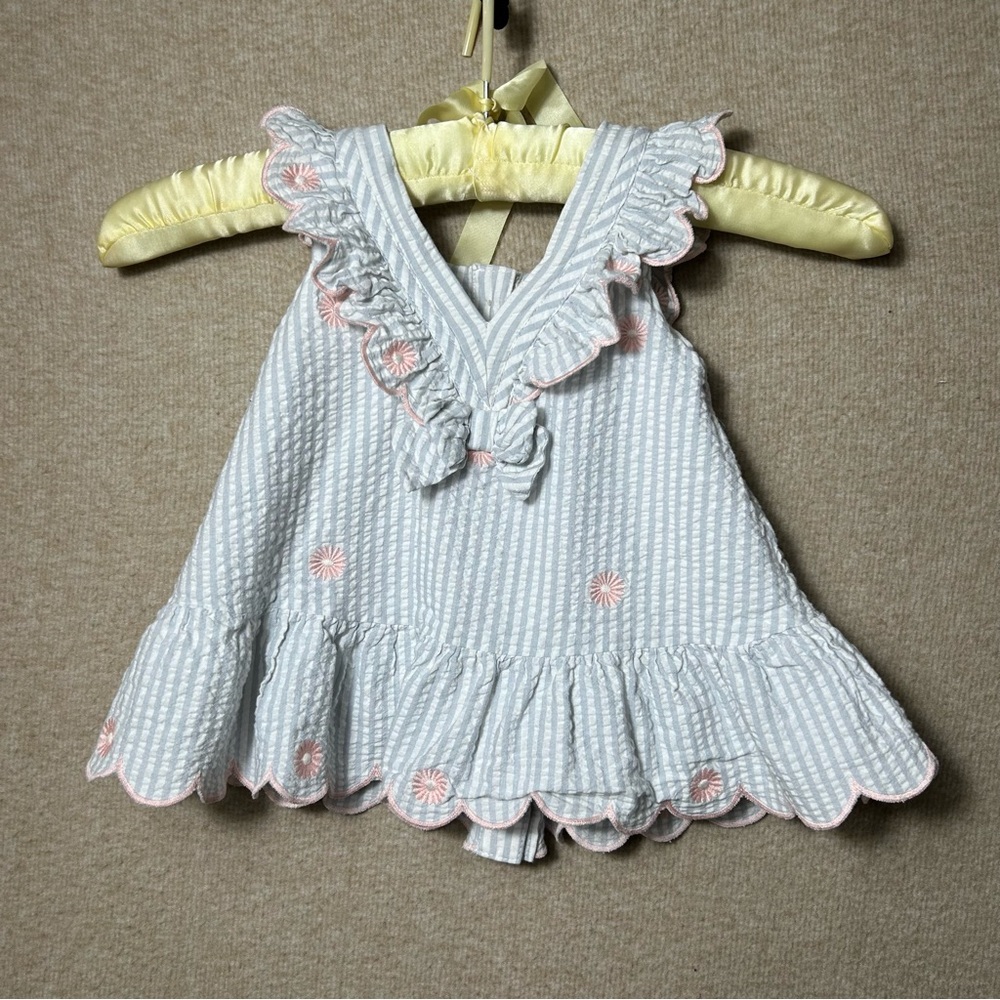 Happily Grey Dress Girls 12 Months Toddler Easter Seersucker Embroidery‎ Lined